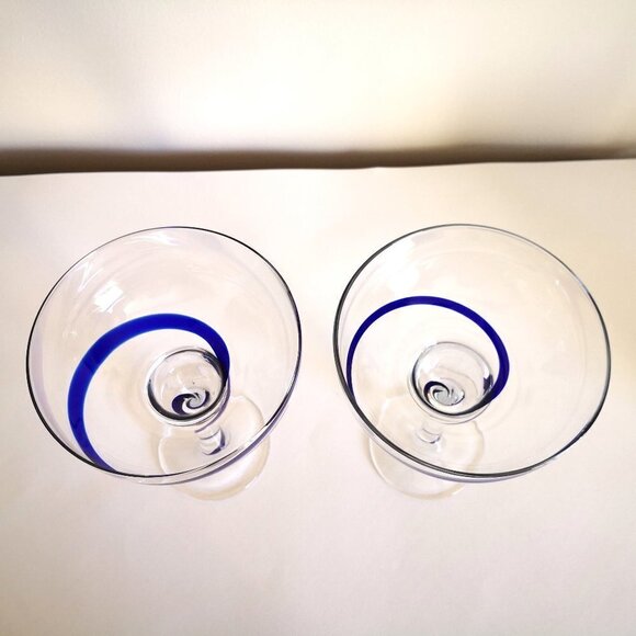 Pier 1 "Swirline Cobalt Blue" Margarita Glasses With Swirl On Stem Set of 2 - Picture 4 of 5